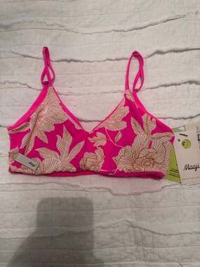 Maaji Radiant Pink Parade Long Line Reversible Bralette Bikini Top